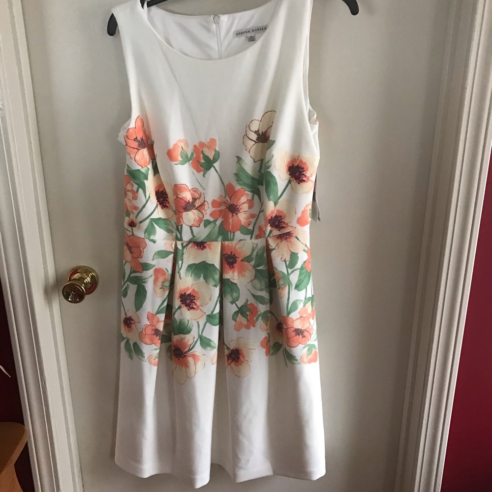 Sandra Darren white dress with orange flowers